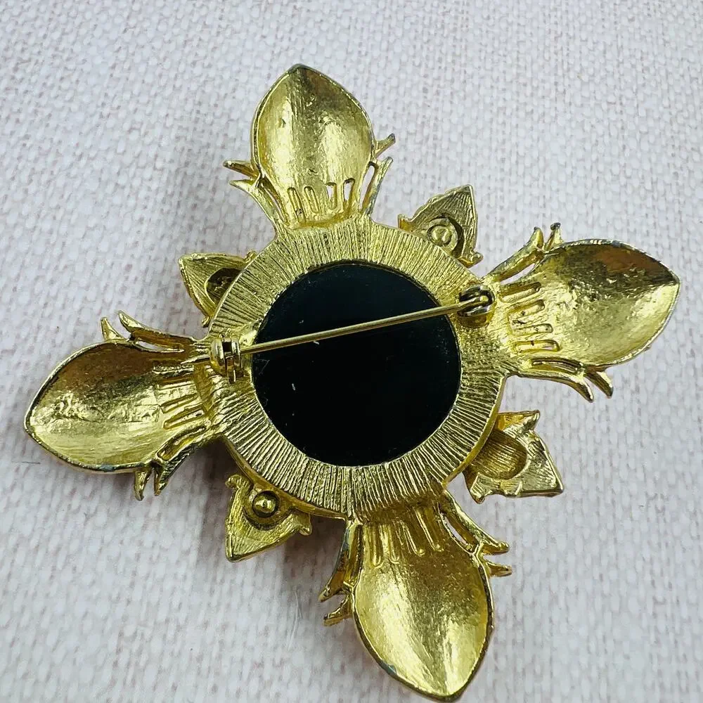 Maltese Cross Brooch Gold Tone Black Gothic Vampirecore Dark Academia Dramatic